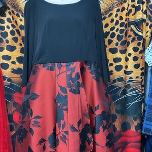 Chic Black and Red Floral Long Sleeve Dress
